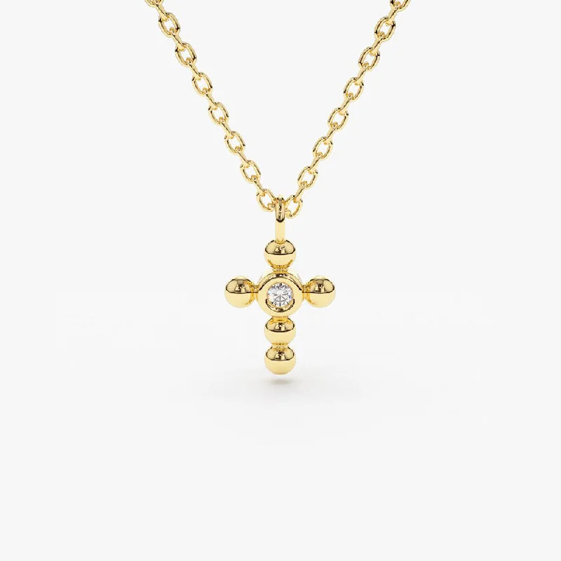 Best-Selling Jewelry Styles Now At Exclusive Discounts 14K Gold Tiny Ball Diamond Cross Necklace