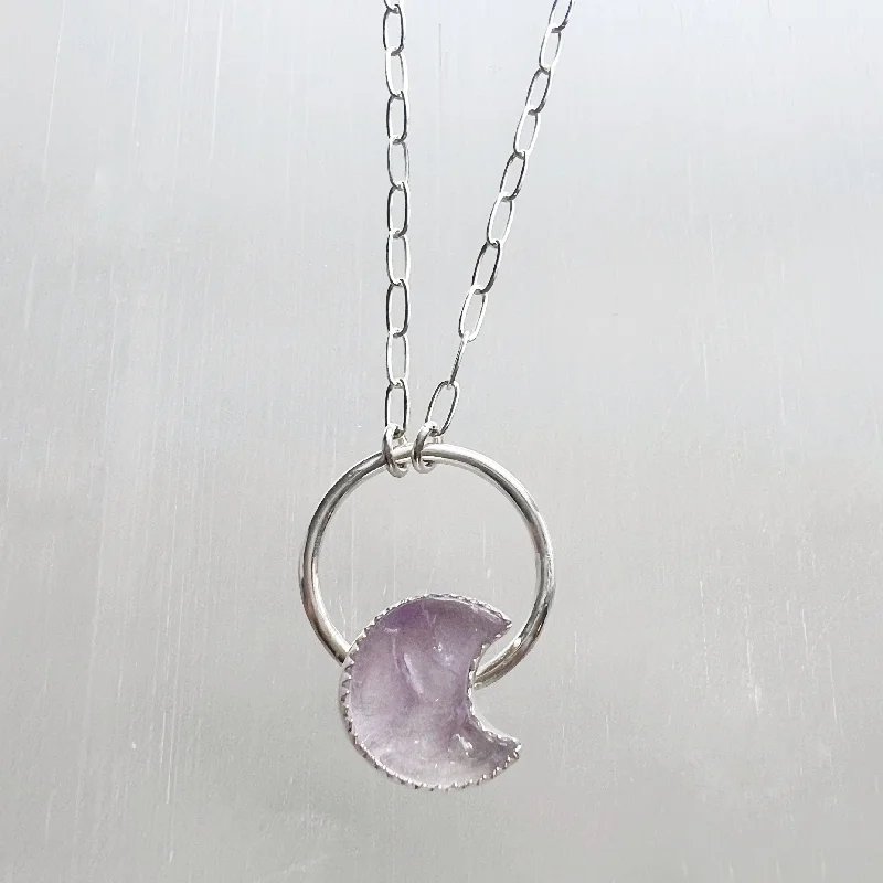 Handcrafted Jewelry Sale – Unique Designs At Low Prices Amethyst Moon and Circle Necklace in Sterling Silver