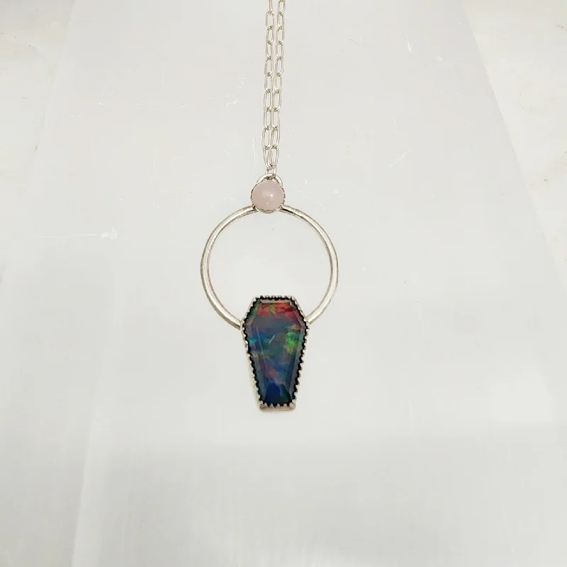 Flash Sale On Stunning Jewelry – Don't Miss Out Aurora Opal Coffin and Rose Quartz Gemstone necklace in Sterling Silver