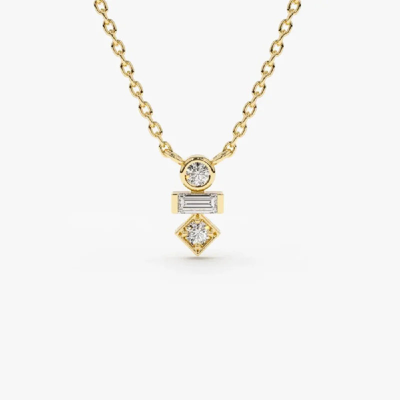 Shine Without Limits – Jewelry Sale Happening Now 14K Gold Baguette and Round Cut Diamond Necklace