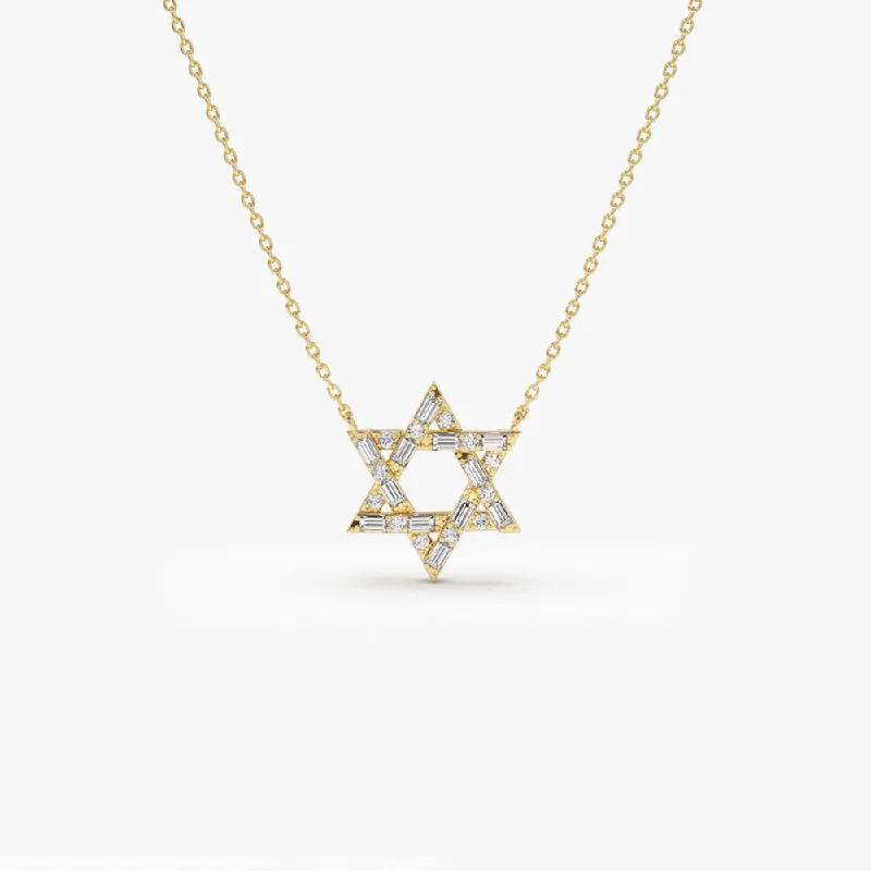 Modern Statement Jewelry For Bold Styling Baguette Diamond Star of David Necklace in 14K