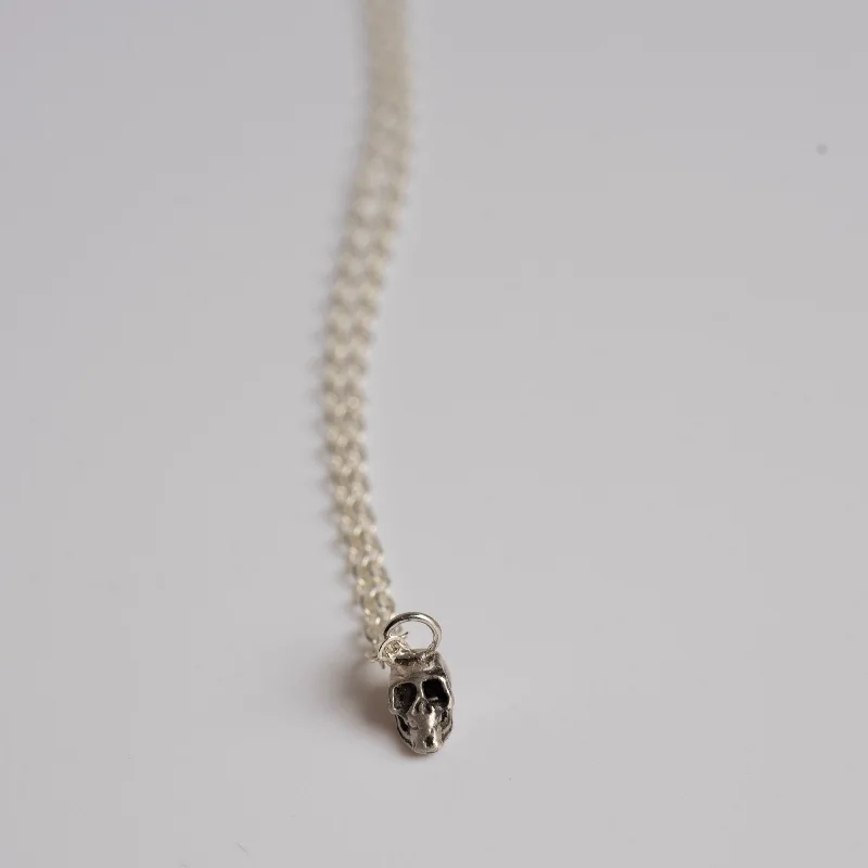 Trendy Minimalist Jewelry For Everyday Wear Petite Skull Layering Necklace in Sterling Silver