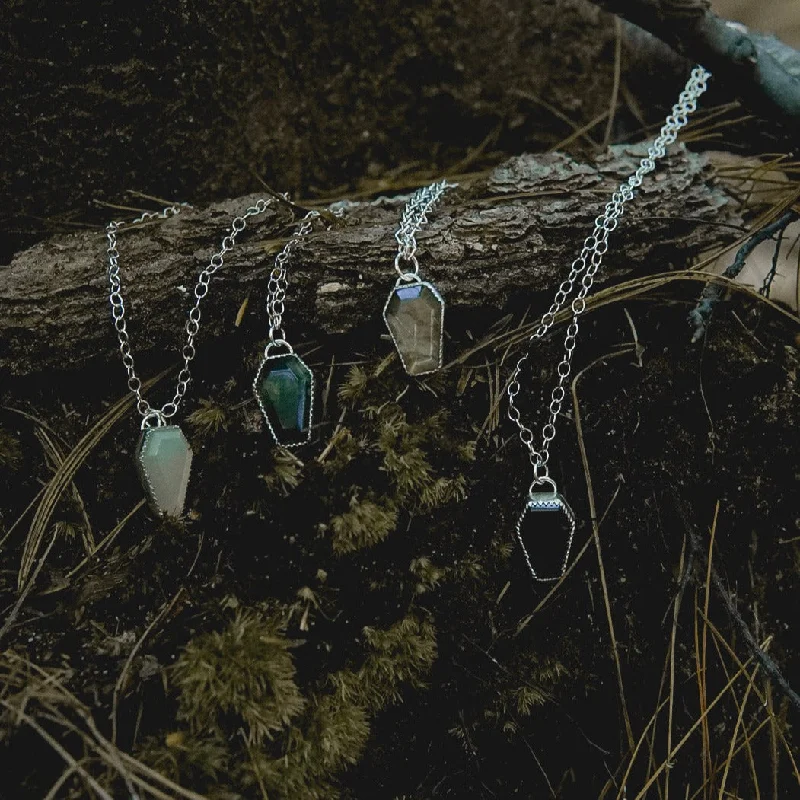 High-End Sparkle, Low-End Prices – Shop Now Mini Gemstone Coffin Necklace in Sterling Silver - Choose Your Gemstone