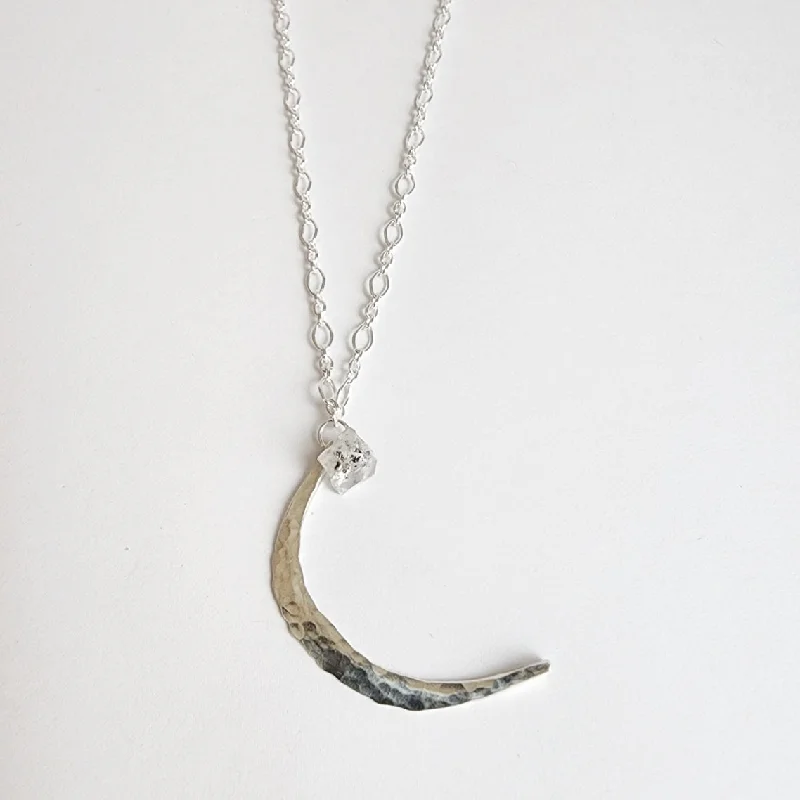 Trending Jewelry Styles Now At Limited-Time Discounts Sterling Silver Hammered Moon Necklace with Quartz Gemstone