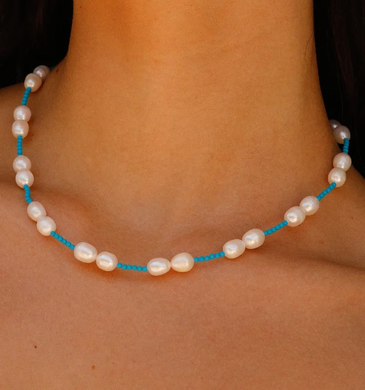 Personalized Jewelry At Special Discount Rates Pearl Necklace With Mini Turquoise