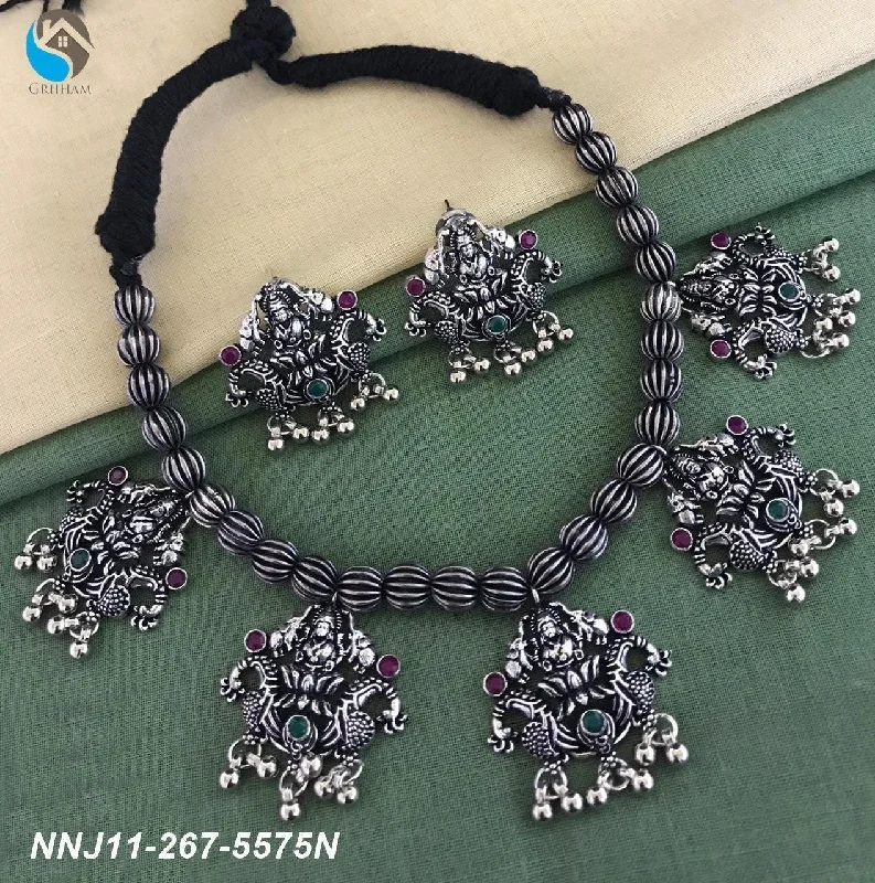 Trending Jewelry Styles Now At Limited-Time Discounts Silver Oxidised necklace set with multicolor stone