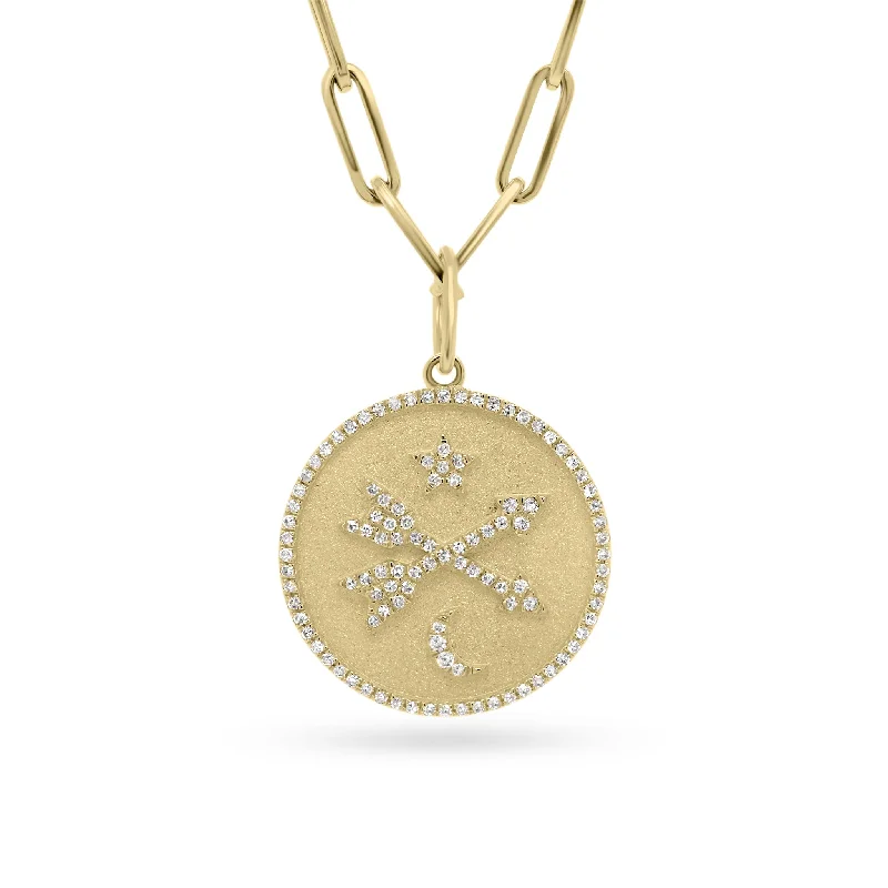 Discounted Jewelry For A Glamorous Look Diamond Crossed Arrows, Star & Moon Medallion Necklace