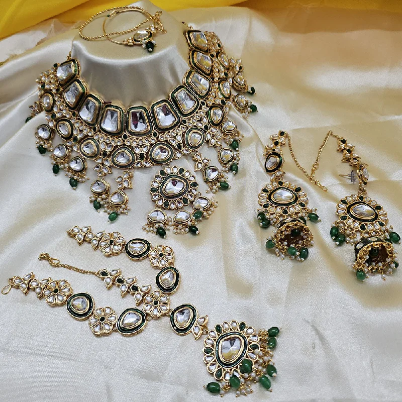 High-Quality Jewelry At A Fraction Of The Cost Gehana Mahal Gold Plated Kundan Stone And Beads Semi Bridal Set