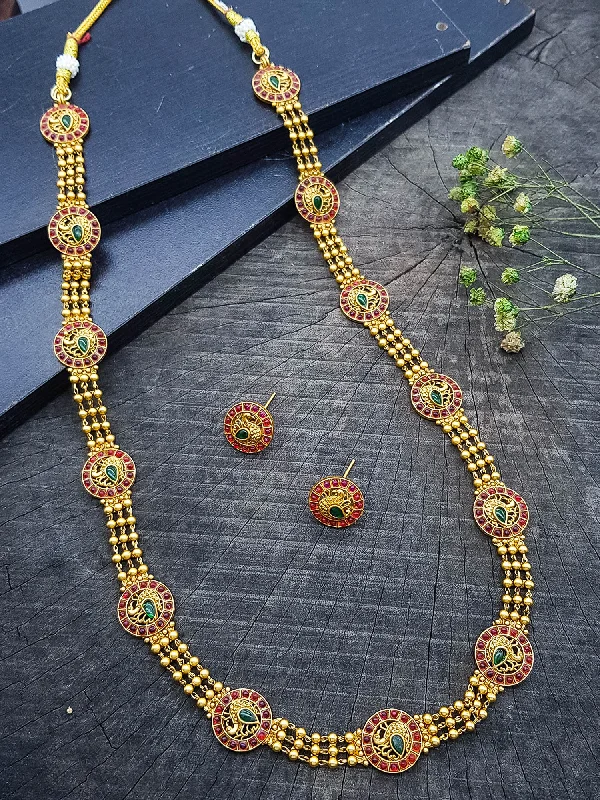 Exclusive Jewelry Sale Event – Shop Now Gold Plated Long Necklace Set in Laxmi Temple pattern