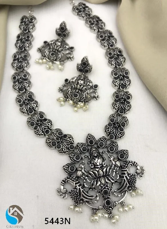 Elegant Jewelry, Exclusive Prices – Shop Now Silver Oxidised Best Seller Long Laxmi Hara with Black AD Stone Necklace set