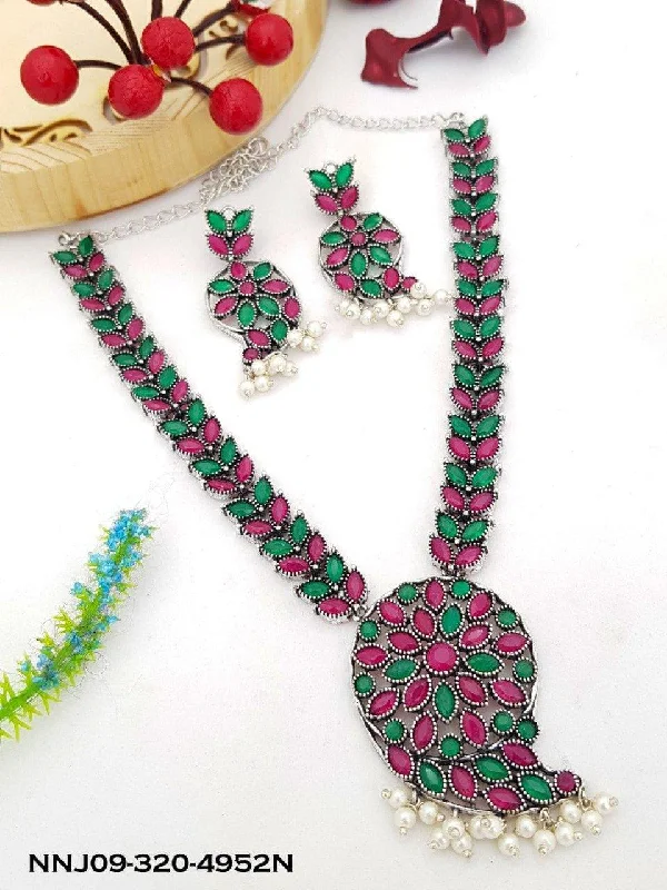 Exclusive Gemstone Jewelry At Special Prices Silver oxidised Multicolor stone Necklace set