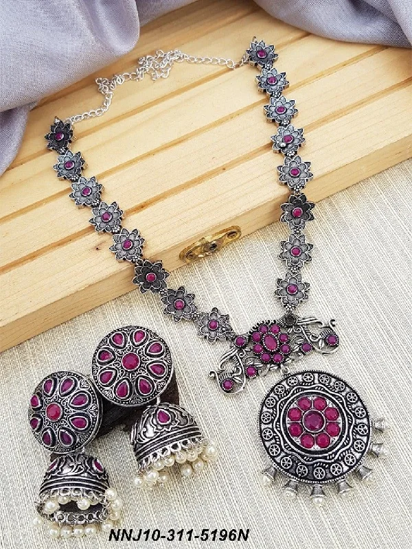 Huge Savings On Timeless Jewelry Collections Silver oxidised Pinkblue color stone necklace set NNJ10-31