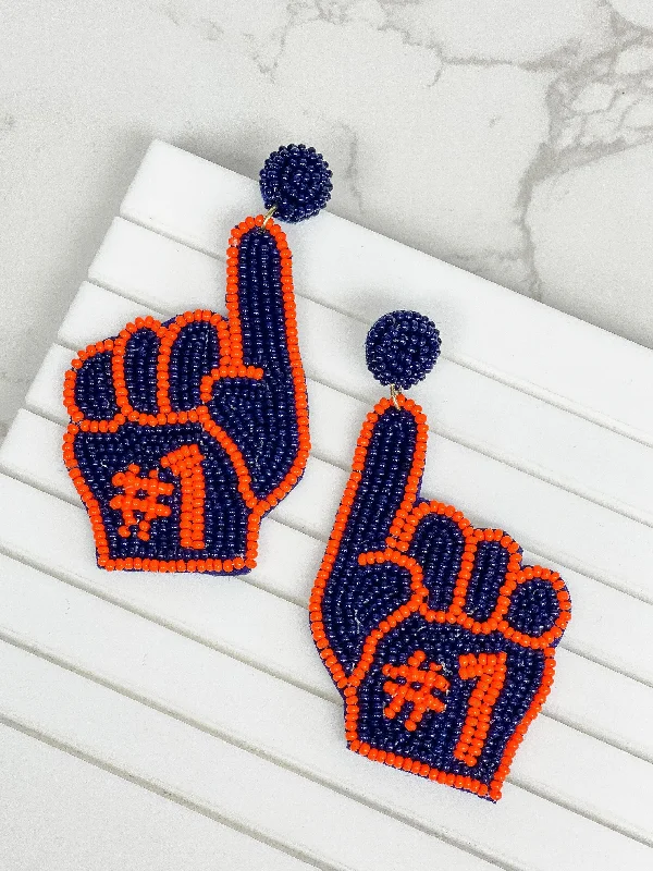 Best-Selling Jewelry Now Available At Special Deals #1 Go Team Foam Finger Beaded Dangle Earrings - Navy & Orange