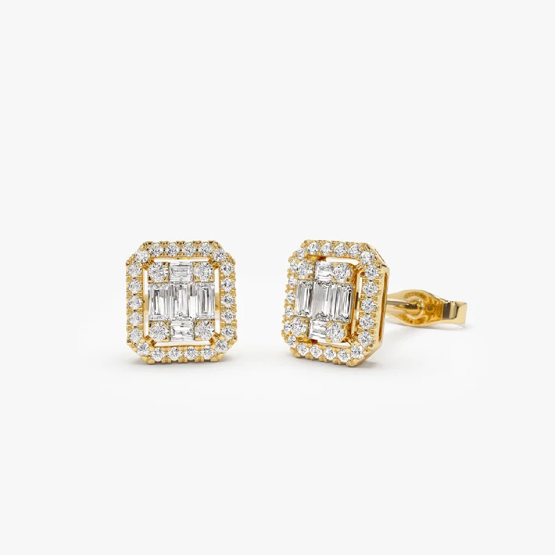 Your Dream Jewelry At Dream Prices 14k Baguette and Round Diamond Studs Halo Setting