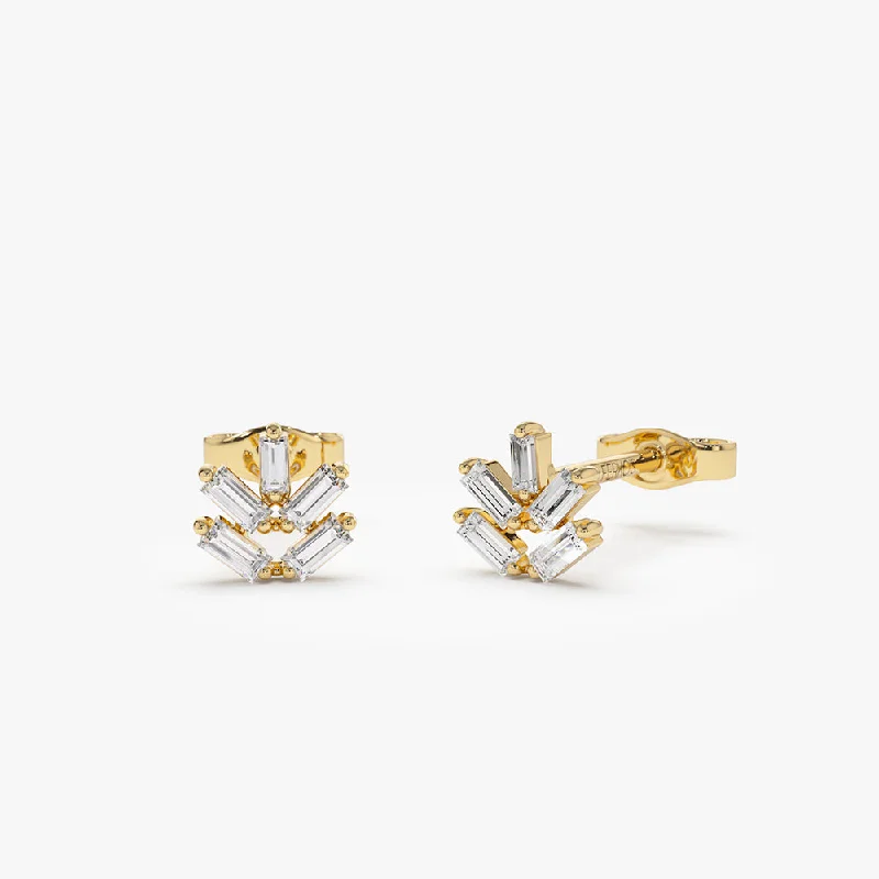 Shop Handcrafted Jewelry At Special Promotional Rates 14k  Dainty Minimal Baguette Diamond Studs