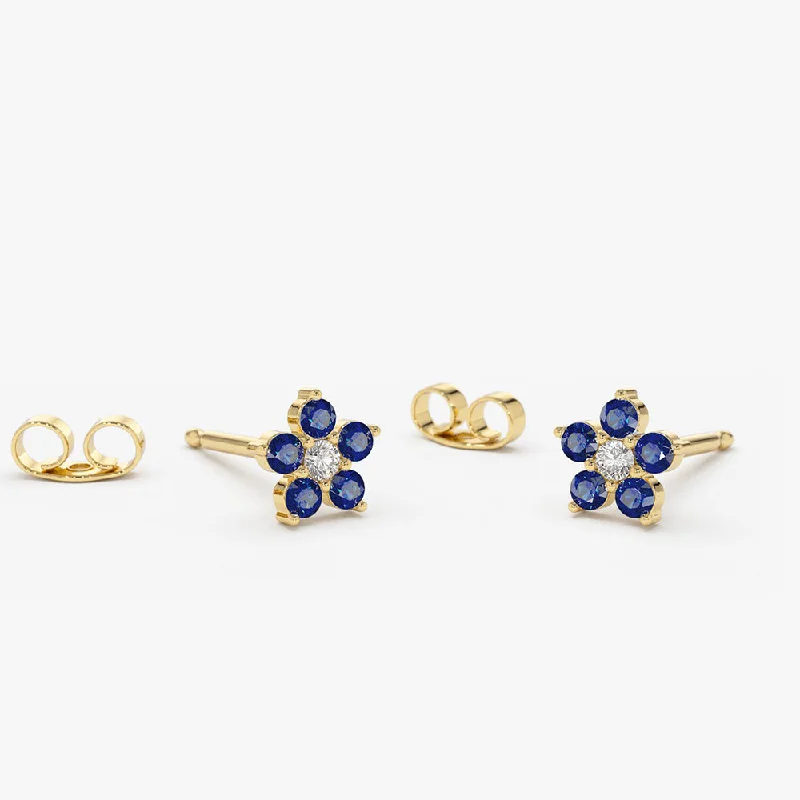 Exclusive Gemstone Jewelry Markdowns – Shop Now 14k Sapphire and Diamond Flower Studs