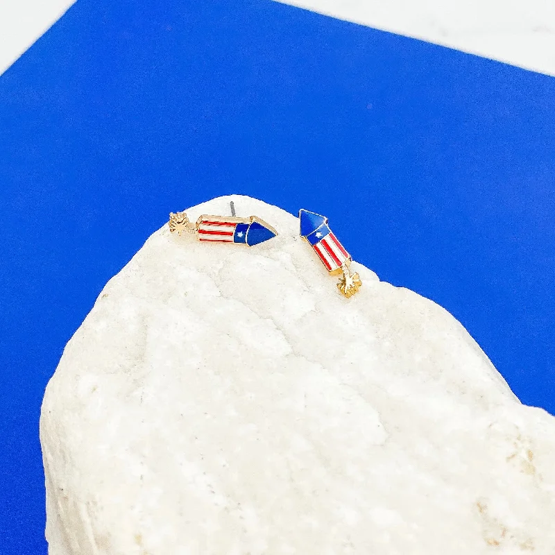 Seasonal Jewelry Deals – Elevate Your Style 4th of July Rocket Signature Enamel Studs by Prep Obsessed