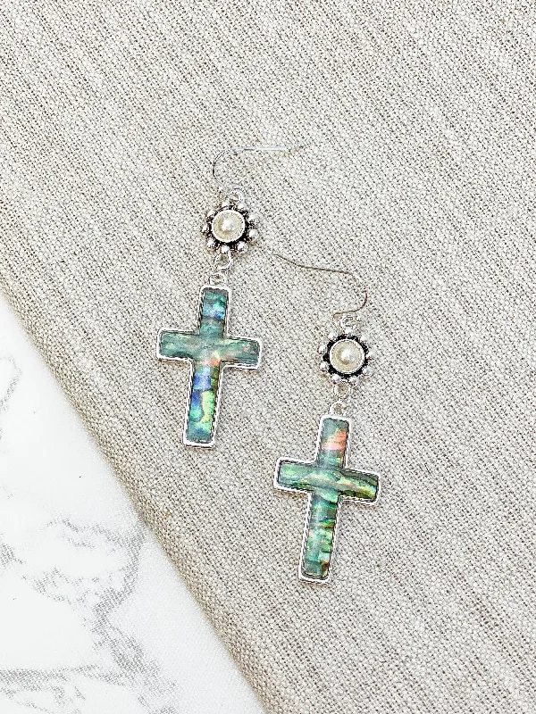 Premium Diamond Jewelry For Unforgettable Moments Abalone & Pearl Cross Dangle Earrings