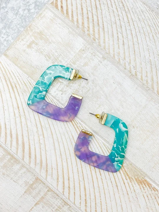 Limited-Stock Jewelry Clearance – Grab Your Favorites Now Acrylic Square Hoop Earrings - Purple