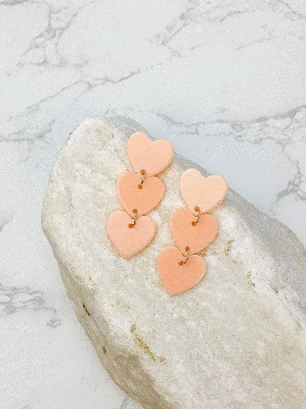 Upgrade Your Collection With Our Limited-Time Jewelry Sale Acrylic Triple Heart Dangle Earrings - Blush