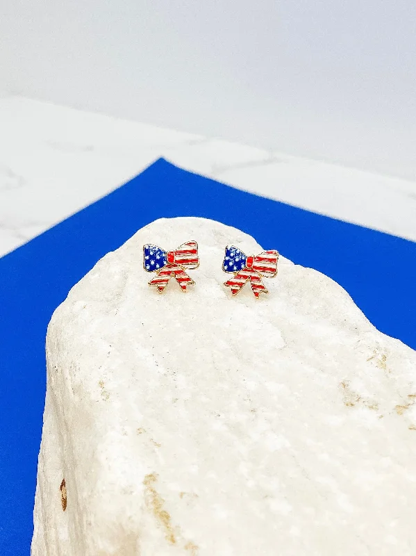 Limited-Time Offer On Elegant Jewelry Pieces American Flag Bow Signature Enamel Studs by Prep Obsessed