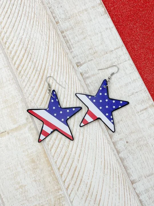 Grab Your Favorite Jewelry At The Lowest Prices American Flag Printed Star Dangle Earrings