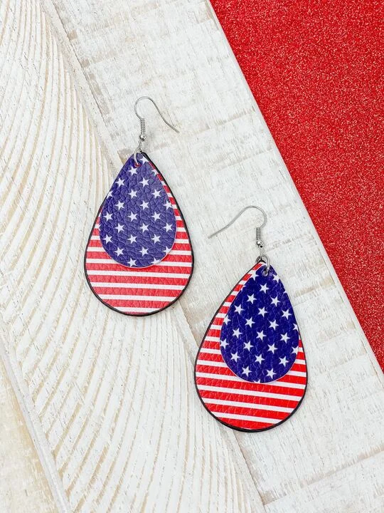 Premium Jewelry Now Available At Special Discounts Americana Printed Layered Dangle Earrings