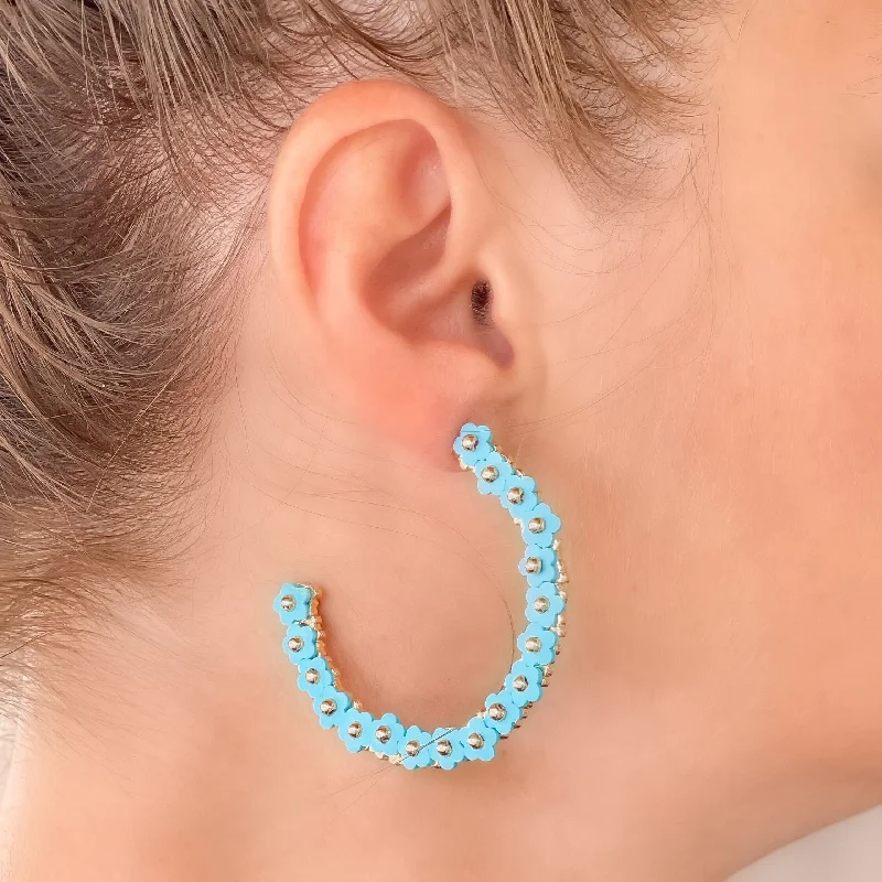 Limited-Time Jewelry Discounts – Shine Without The Splurge Beaded Mini Flower Lined Hoop Earrings - Aqua