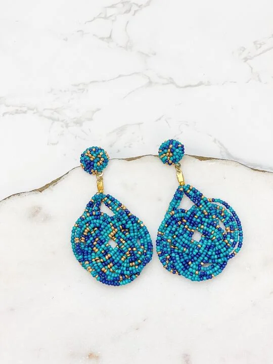 Eco-Friendly Sustainable Jewelry For Conscious Buyers Braided Teardrop Beaded Dangle Earrings - Teal