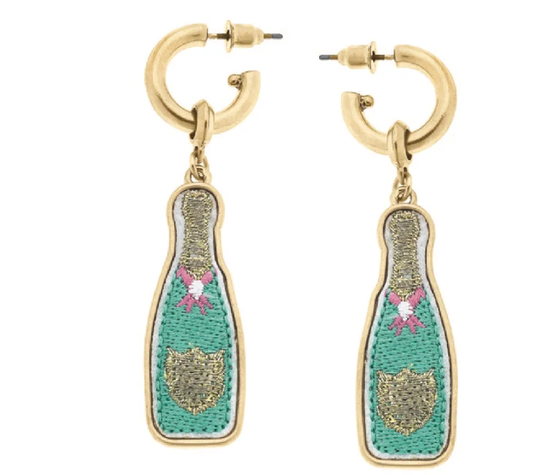 Exclusive Online Jewelry Sale – Don't Wait Champagne Bottle Patch Dangle Earrings