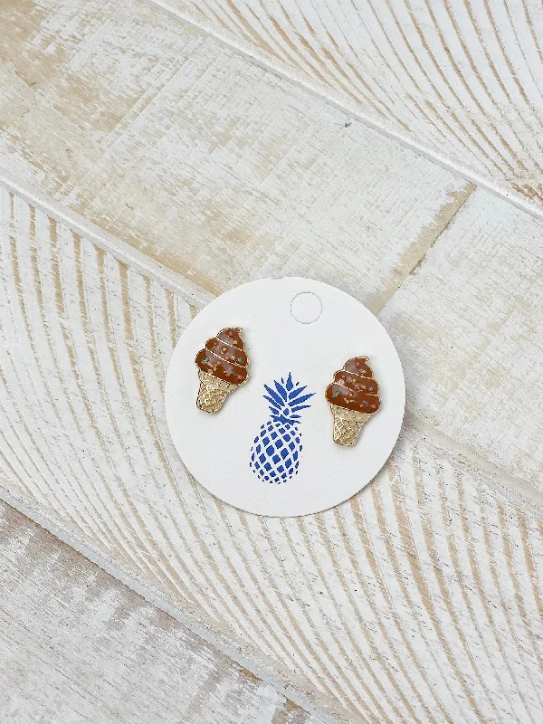 Premium Diamond Jewelry For Unforgettable Moments Chocolate Swirl Ice Cream Cone Signature Enamel Studs by Prep Obsessed