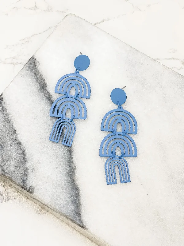 Elevate Your Outfit With Discounted Statement Jewelry Color Coated Arch Drop Dangle Earrings - Blue