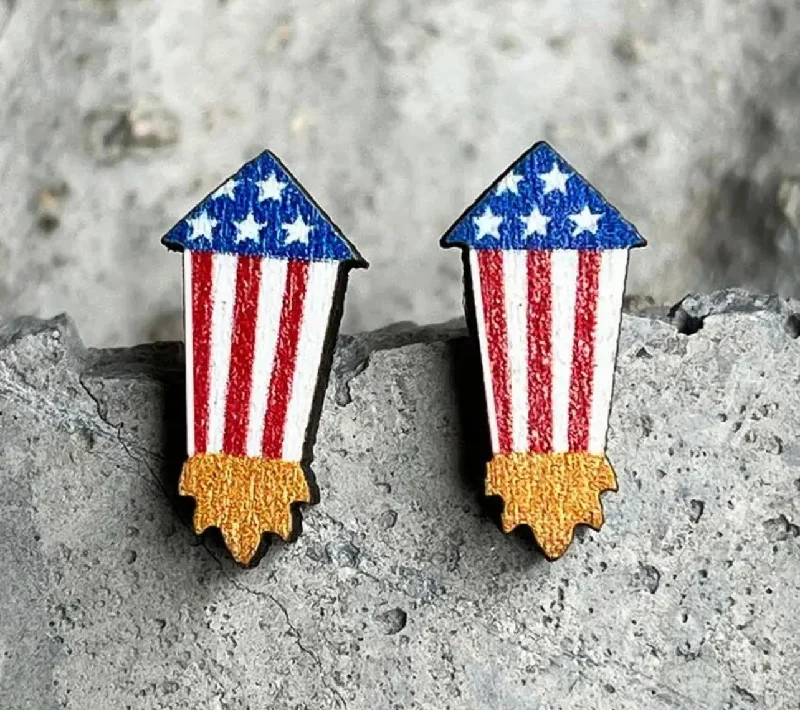 Your Perfect Accessory Now At The Best Price Beautiful Red, White, and Blue Wooden Firework Earrings