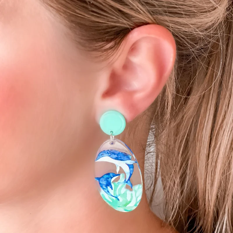 Your Dream Jewelry At Dream Prices Dolphin Painted Clear Dangle Earrings