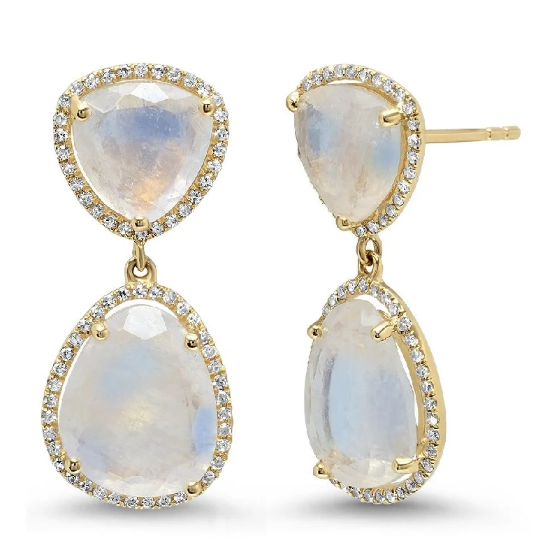 Exclusive Jewelry Bundles At Discounted Rates Double Moonstone with Diamond Halo Drop Earrings