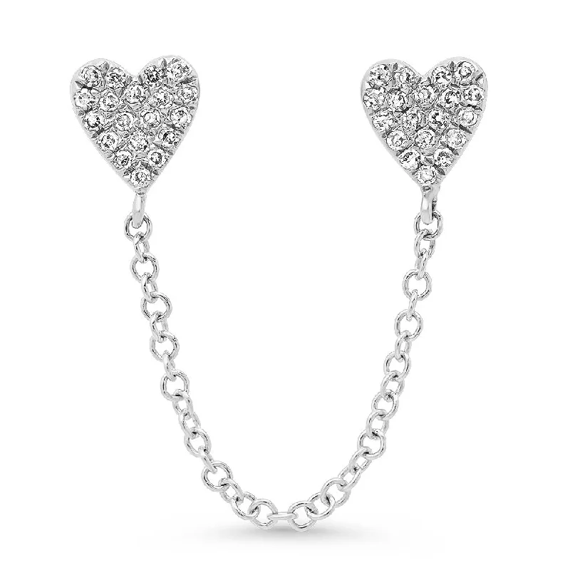 Buy More, Save More On Stunning Jewelry Pieces Double Pierce Diamond Heart Stud Chain Earrings