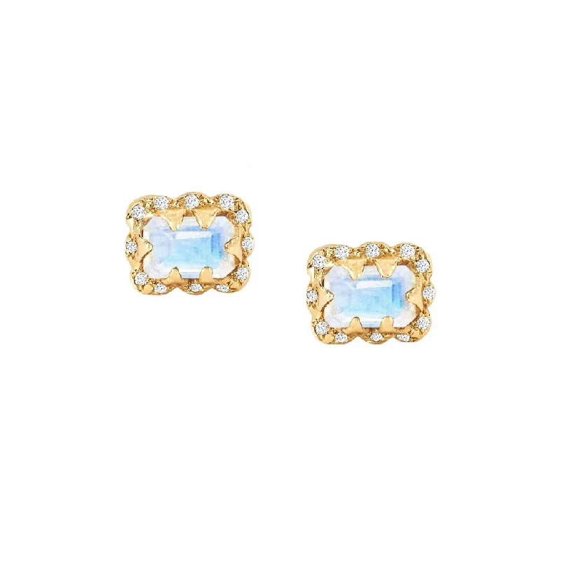 Shop Elegant Jewelry At Unbeatable Prices Micro Queen Emerald Cut Moonstone Earrings with Sprinkled Diamonds