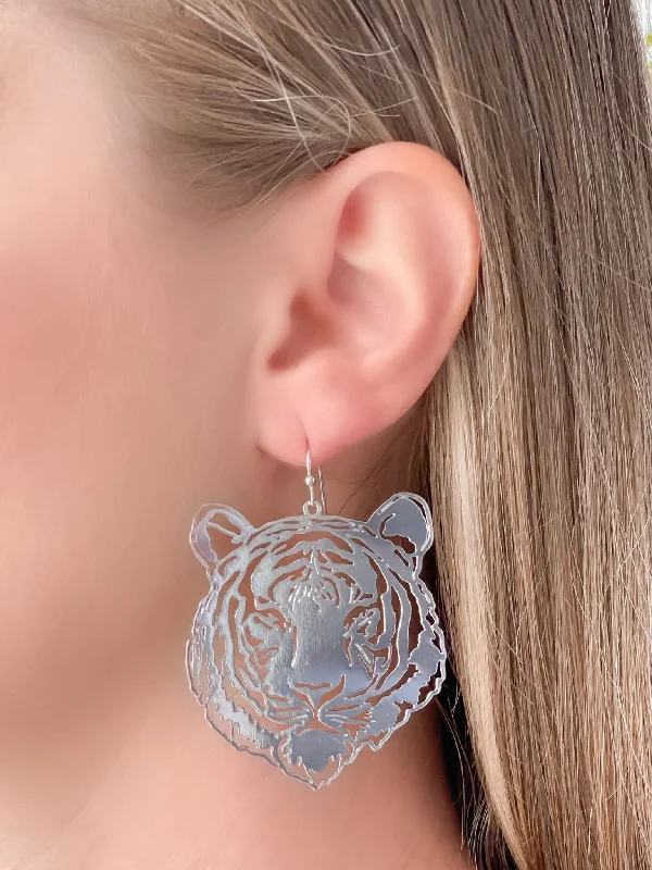 Dazzle In Elegance With Our Biggest Jewelry Sale Filigree Tiger Dangle Earrings - Silver