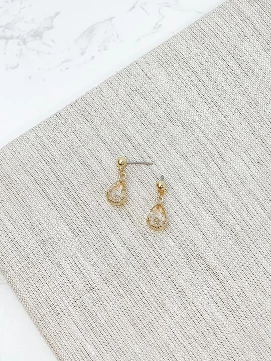 Customized Silver Jewelry For Unique Style Cubic Zirconia Floral Crystal Teardrop Earrings - Gold