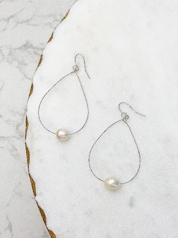 Elegant Jewelry, Affordable Luxury – Shop Now Freshwater Pearl Minimalist Oval Earrings - Silver