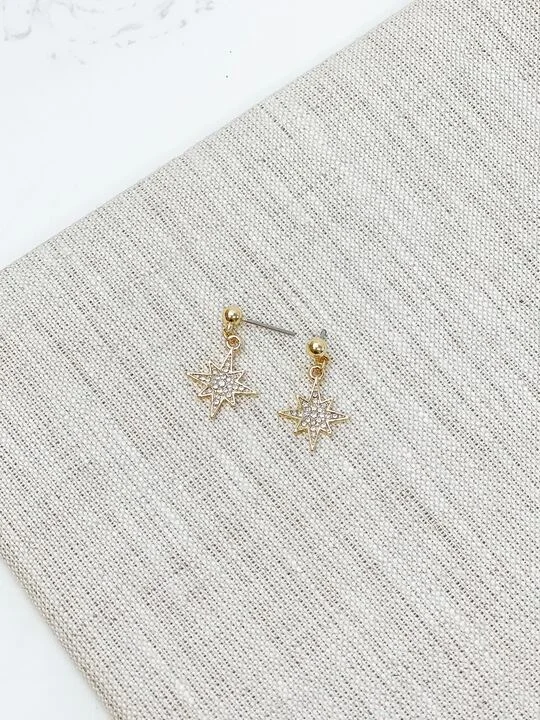 Bohemian-Inspired Jewelry For Free-Spirited Fashion Glitzy North Star Drop Earrings - Gold