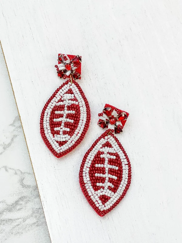 Glamorous Jewelry, Glamorous Deals – Shop Now Glitzy Post Football Dangle Earrings - Maroon & White