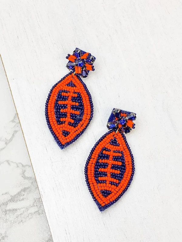 High-End Sparkle, Low-End Prices – Jewelry Sale Live Glitzy Post Football Dangle Earrings - Navy Blue & Orange