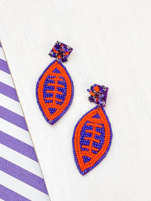 Exclusive Jewelry Markdowns – Limited-Time Offer Glitzy Post Football Dangle Earrings - Purple & Orange