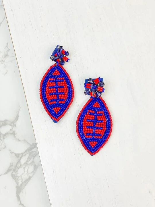 Unmissable Jewelry Clearance – Final Reductions Glitzy Post Football Dangle Earrings - Red & Blue