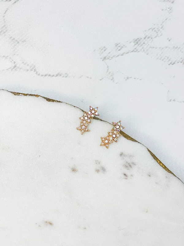 Timeless Jewelry At Special Discount Rates Glitzy Star Trio Drop Studs - Gold