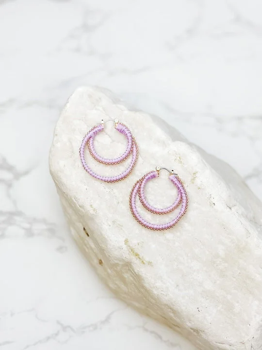 Unique Jewelry Designs Now At Discounted Rates Gold Ball Double Hoop Earrings - Lavender