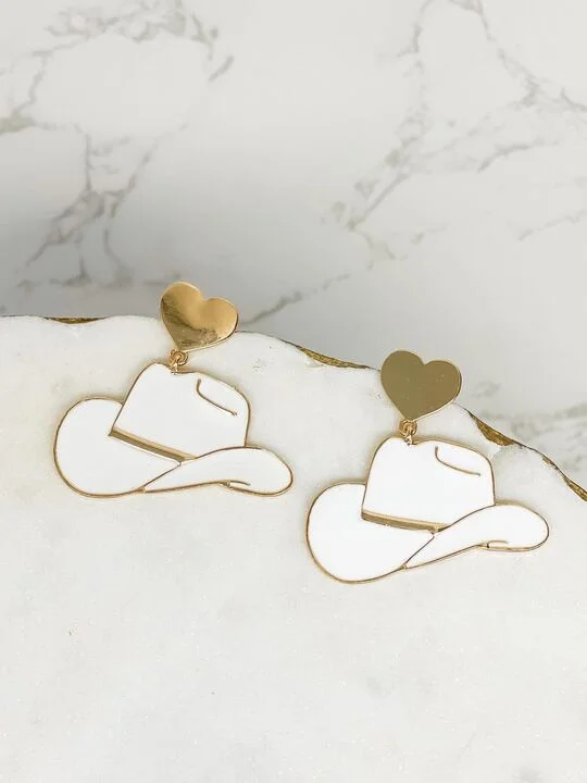 Breathtaking Jewelry At Limited-Time Savings Heart Cowboy Hat Enamel Dangle Earrings - White