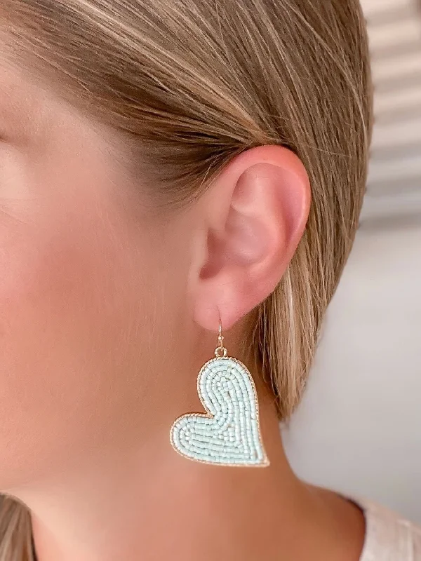 Flash Jewelry Sale – Get Stunning Pieces At Low Prices Heart Drop Beaded Dangle Earrings - Mint