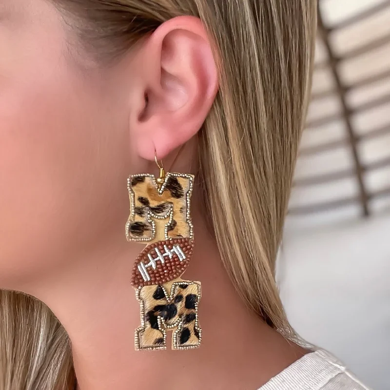 Exclusive Jewelry Markdowns – Limited-Time Offer Leopard 'Mom' Football Beaded Dangle Earrings